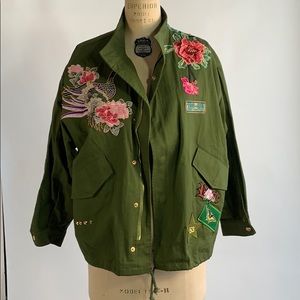 Floral Appliqué Military Jacket